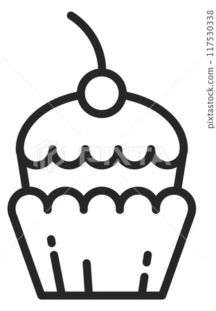 Cupcake with cherry line icon 117530338