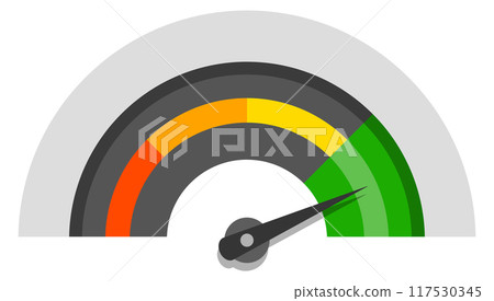 Dashboard indicator. Arrow gauge. Color measure meter Dashboard indicator. Arrow gauge. Color measure meter 117530345