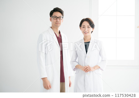White coat medical research men and women White coat medical research men and women 117530428