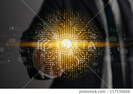 Businessman Touch Screen and AI Artificial Intelligence Brain Technology Concept Icon 117530688