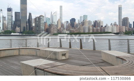 New York City waterfront skyline, Manhattan Midtown riverfront skyscrapers. Cityscape from Queens. 117530866