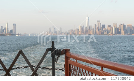 New York City skyline from ferry boat to Staten Island. Manhattan downtown, World Trade Center, USA. New York City skyline from ferry boat to Staten Island. Manhattan downtown, World Trade Center, USA. 117530942