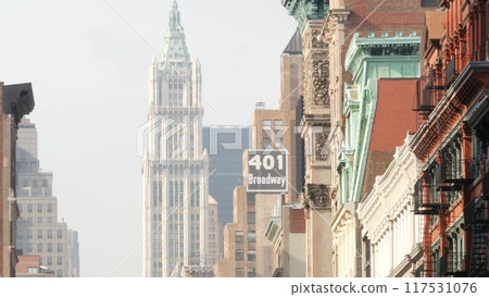 New York City Manhattan Soho fashion district near Broadway street. USA urban building architecture. 117531076