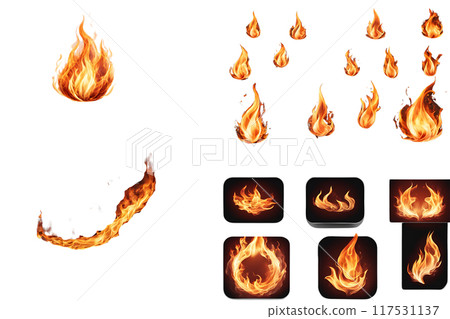 set of  Fire flame on transparent background set of  Fire flame on transparent background 117531137
