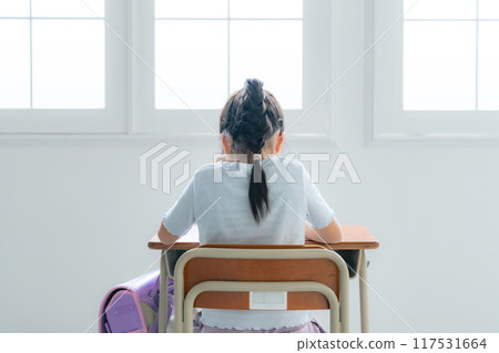 Back view of a girl studying in the classroom 117531664