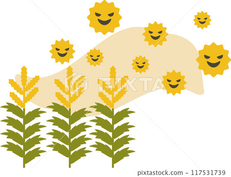 Image of anthropomorphized ragweed pollen flying, a sign of hay fever in autumn 117531739