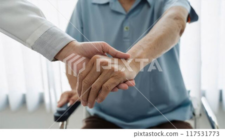 Doctor, medical, senior, elderly, holding hands 117531773