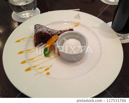 Dessert chocolate cake and ice cream Dessert chocolate cake and ice cream 117531788