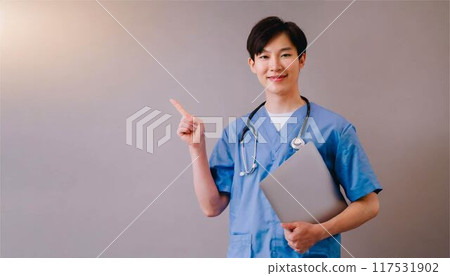 Business doctor, male, young, person, pointing 117531902