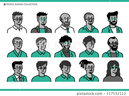 A set of simple men icons. Glasses. A set of simple men icons. Glasses. 117532112