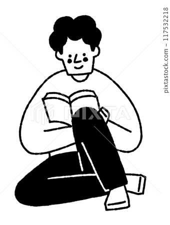 一個男人抬起膝蓋坐著讀書_2 117532218