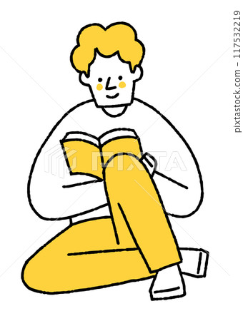 一個男人盤膝坐著讀書 117532219