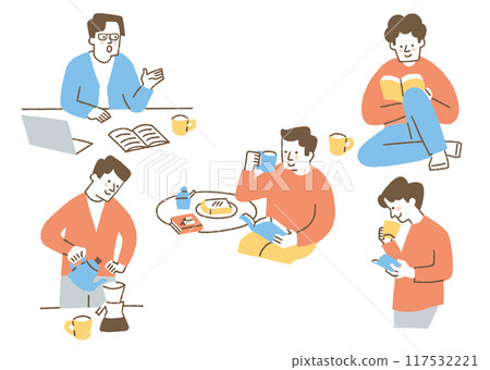 Daily life of a man drinking coffee_color 117532221