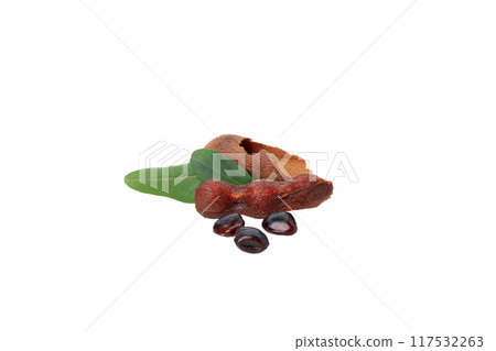 PNG,Ripe tamarind with leaves, isolated on white background 117532263