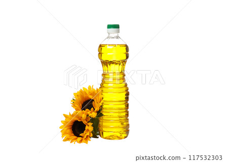 PNG, Oil in plastic bottle and sunflowers, isolated on white background PNG, Oil in plastic bottle and sunflowers, isolated on white background 117532303