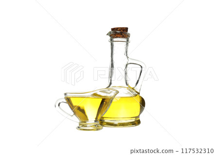 PNG, Sunflower oil in glass bottle and jug, isolated on white background PNG, Sunflower oil in glass bottle and jug, isolated on white background 117532310