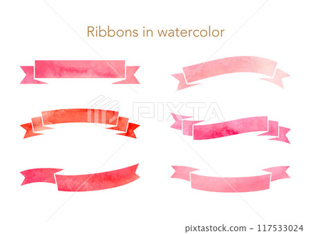Red ribbon painted with watercolors 117533024