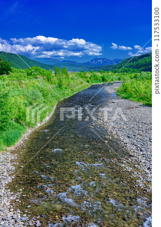 北海道美瑛町、別別川和羽立石山的初夏風景 北海道美瑛町、別別川和羽立石山的初夏風景 117533100