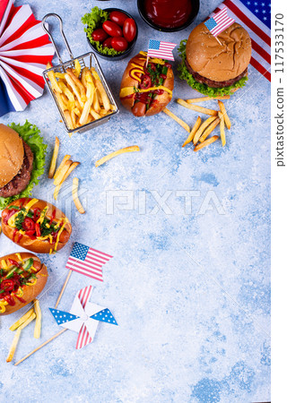 Traditional American food for celebrating July 4 Independence Day Traditional American food for celebrating July 4 Independence Day 117533170