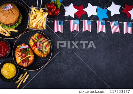 Traditional American food for celebrating July 4 Independence Day 117533177