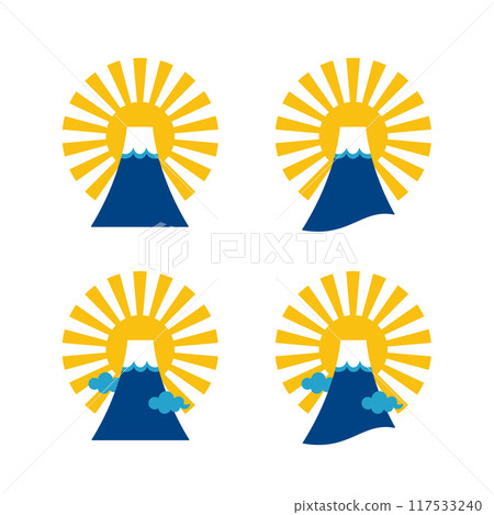 Simple Mt. Fuji and sunrise illustration set, New Year's and sunrise icons 117533240