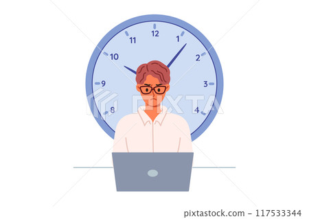 Approaching deadline for male freelancer working with laptop causes stress and desire to quit 117533344