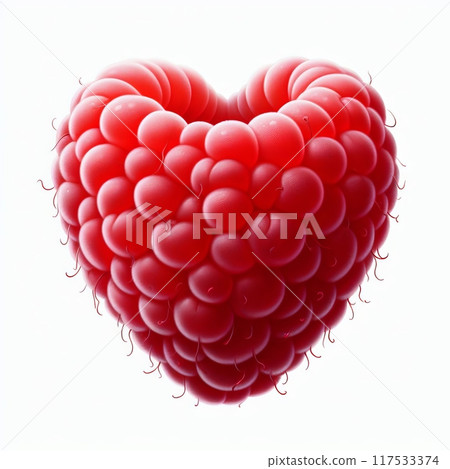 a raspberry in the shape of a heart, seen from below 117533374