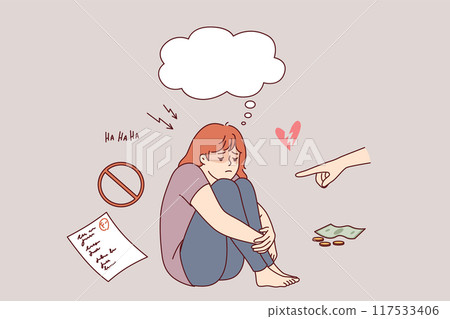 School-age girl is scolded because of poor grades and is punished by depriving of food money School-age girl is scolded because of poor grades and is punished by depriving of food money 117533406