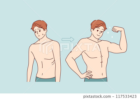 Transformation of weak man into strong one through hard training and proper nutrition 117533423