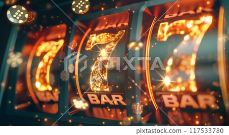 Close up on slot machine display. Slot machine drums 117533780