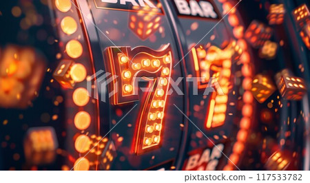 Close up on slot machine display. Slot machine drums 117533782