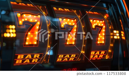 Close up on slot machine display. Slot machine drums 117533808