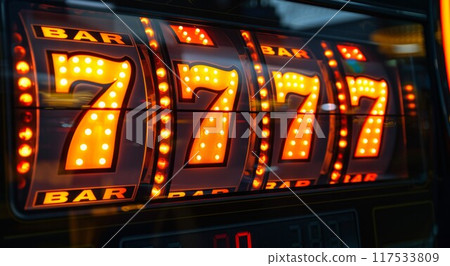 Close up on slot machine display. Slot machine drums 117533809
