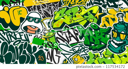 Modern Abstract Urban Graffiti Style Sticker Bombing With Some Street Art Lettering Background Modern Abstract Urban Graffiti Style Sticker Bombing With Some Street Art Lettering Background 117534172