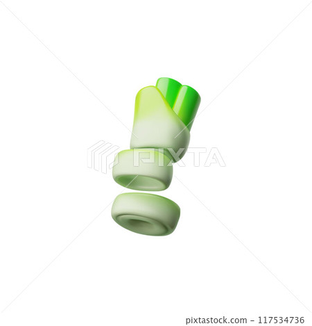Ripe green onion sliced with rings 3D vector icon, spicy plant food, organic condiment ingredient, raw farm vegetable Ripe green onion sliced with rings 3D vector icon, spicy plant food, organic condiment ingredient, raw farm vegetable 117534736