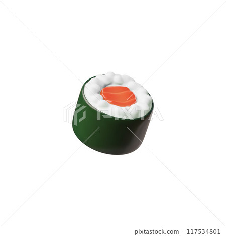 3D round sushi roll with tuna, trout or salmon, vector traditional Asian dish with red fish, rice and nori, Chinese food 3D round sushi roll with tuna, trout or salmon, vector traditional Asian dish with red fish, rice and nori, Chinese food 117534801