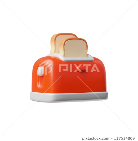 3d vector illustration of a Red toaster with bread inside on an isolated background. 3d vector illustration of a Red toaster with bread inside on an isolated background. 117534809
