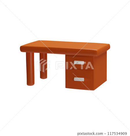 3D design of modern furniture: a computer desk with drawers and wooden leg 117534909