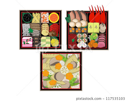 新年菜的插圖，三層盒 117535103