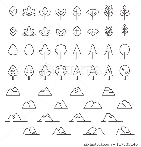 Simple mountain and tree natural landscape icon set 117535146