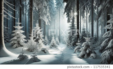 冬季森林被雪覆蓋 117535341