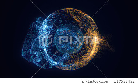 Abstract colored bright glowing background with a sphere core atom energy burning ball circle made of waves of energy rays and plasma with light Abstract colored bright glowing background with a sphere core atom energy burning ball circle made of waves of energy rays and plasma with light 117535452