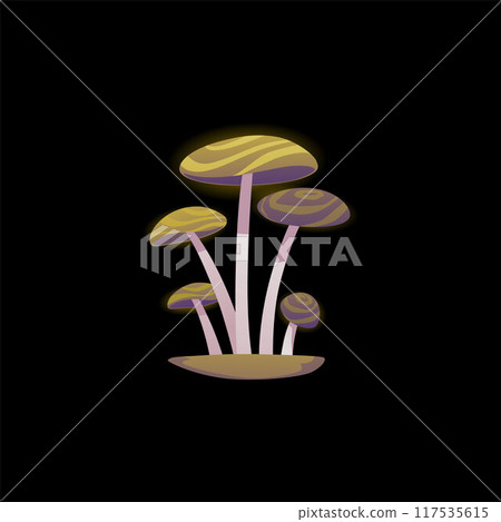 Unique green mushrooms for fantasy game or fairy tale interfaces. 117535615
