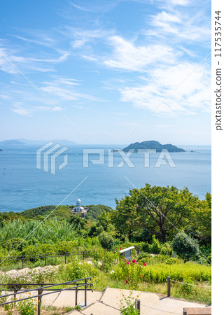 Hoyo Strait and Sekizaki Lighthouse in summer 117535744