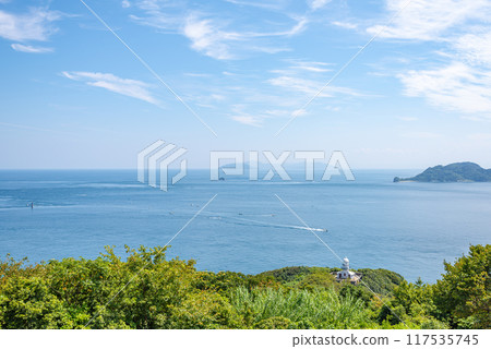 Hoyo Strait and Sekizaki Lighthouse in summer 117535745