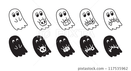 Ghost vector spooky icon Halloween pumpkin skull bone logo cartoon character symbol illustration doodle design clip art 117535962