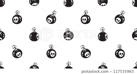 Halloween skull seamless pattern bomb grenade vector tnt doodle cartoon character dynamite explosive gift wrapping paper tile background repeat wallpaper scarf isolated illustration doodle design 117535963