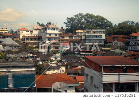 a view of Bukittinggi city with a lot of buildings a view of Bukittinggi city with a lot of buildings 117536281
