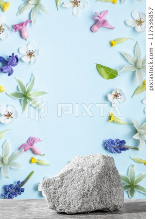 Podium texture stone for presentation and floral pattern, frame of Podium texture stone for presentation and floral pattern, frame of 117536857