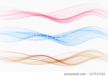 Set of abstract colorful transparent smoke waves, wavy curve design. 117537103